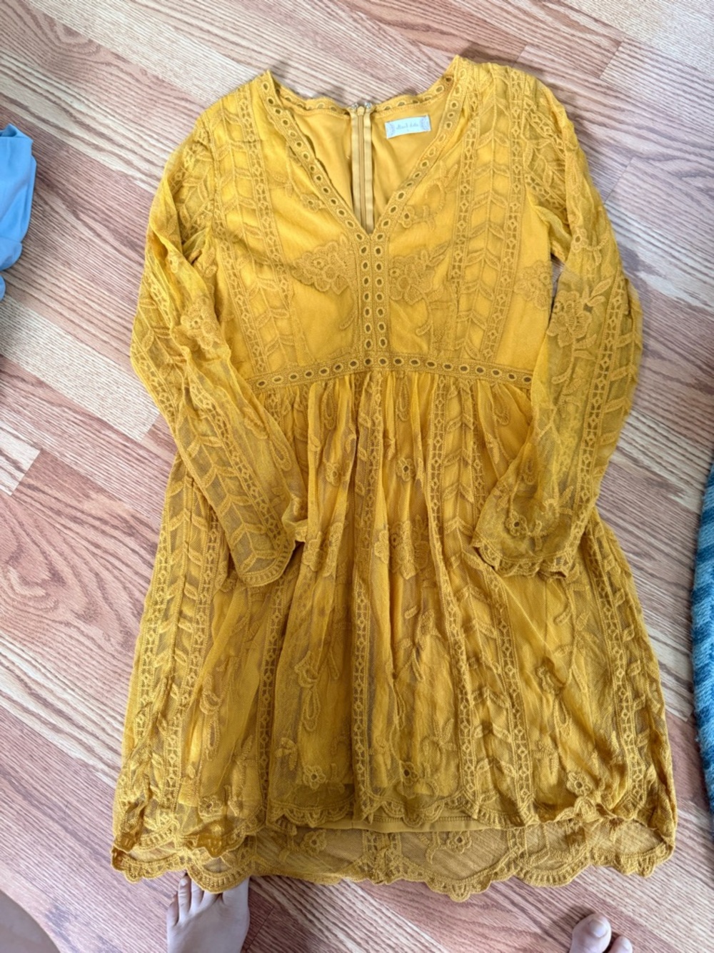 Mustard Yellow Lace Long Sleeve Mini Dress